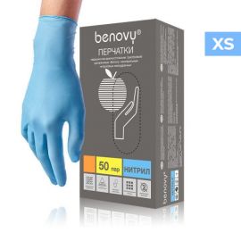 Перчатки нитриловые голубые размер XS, 100шт, Benovy